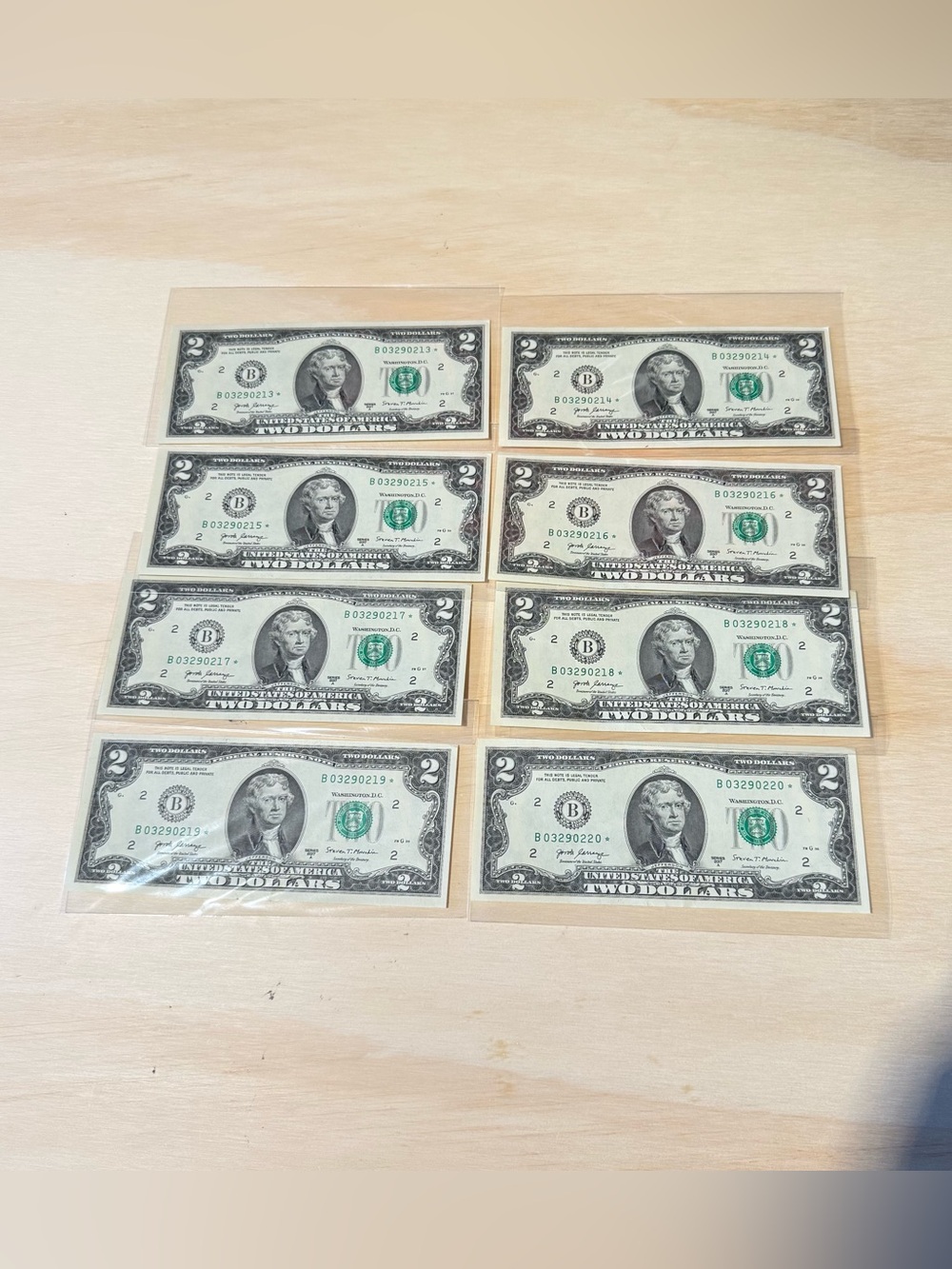Lot of 8 Sequential $2.00 Star Notes Bills 2017-A/B 03290213/20 Circulated Read!
